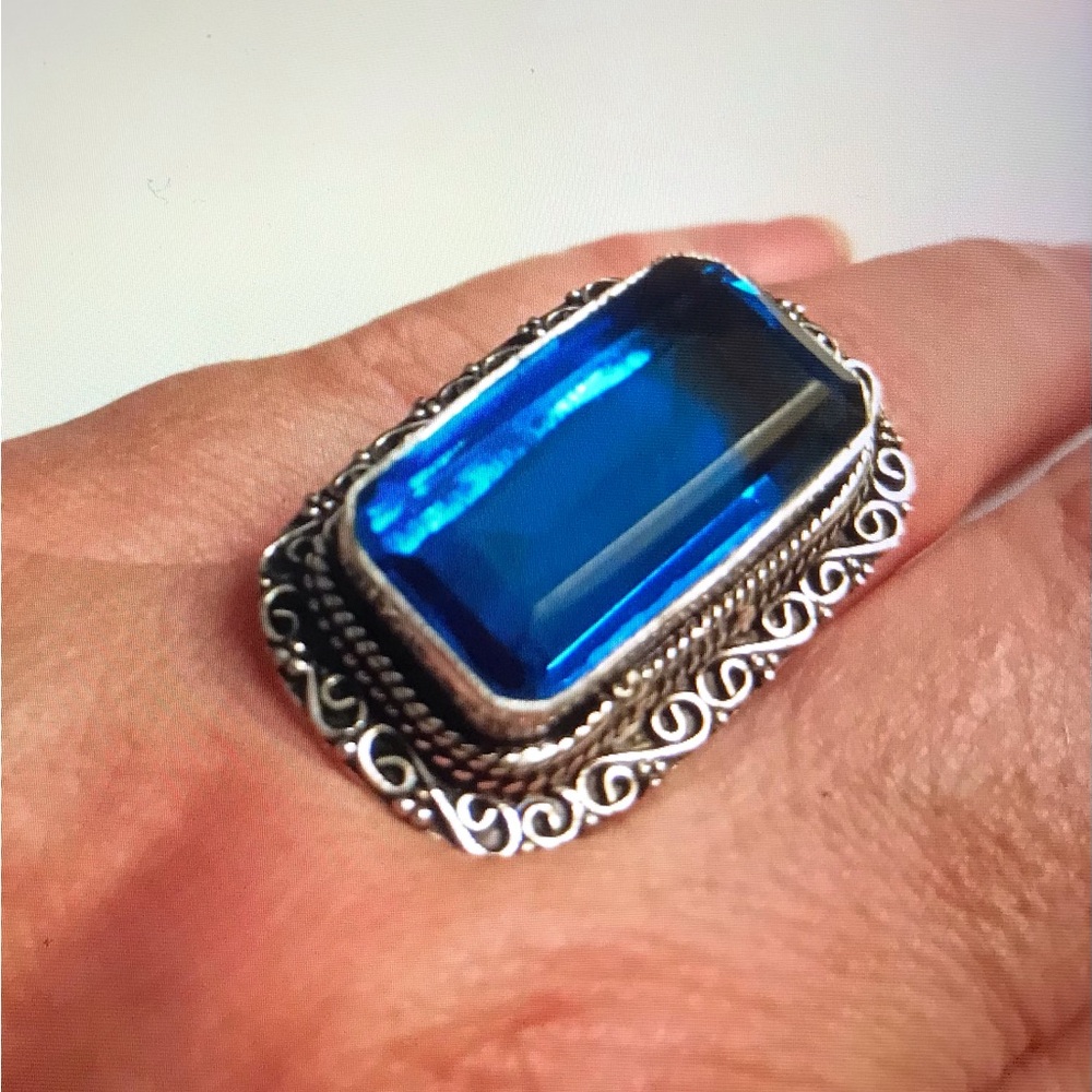 Blue Topaz Stamped 925 Sterling Silver Ring